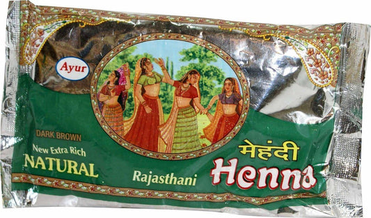 Indian Ayur Henna (Mehendi) Powder for Glossy Hair Color - Dark Brown(3.5 Oz/ 100gms)