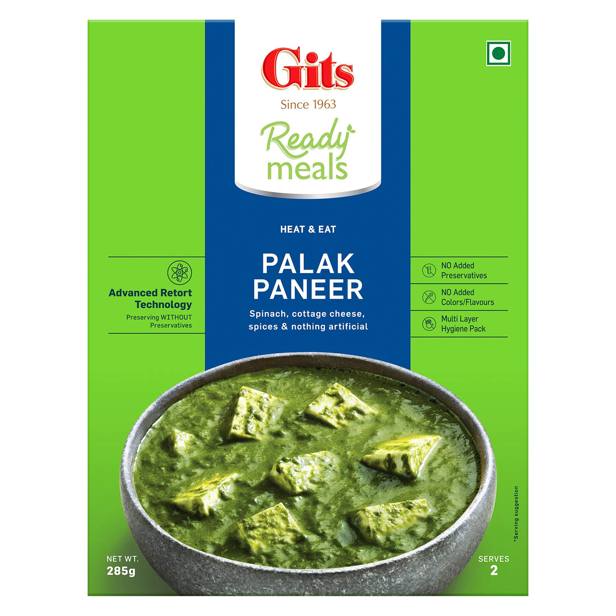 Gits Ready to Eat Palak Paneer, 855g (Pack of 3 X 285g Each)