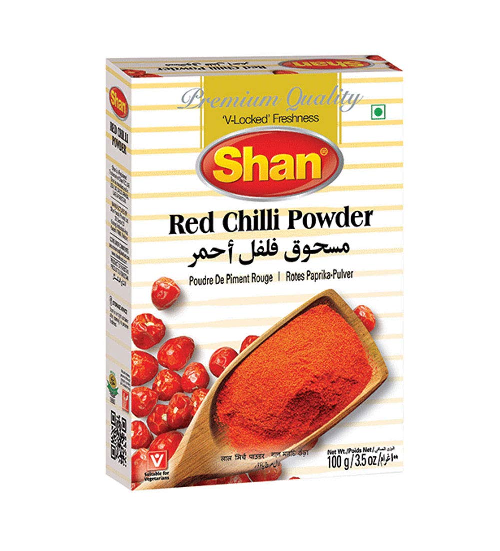 Shan Red Chilli Powder 3.52 oz (100g) - No Preservative and Artificial Food Colour - Authentic and Pure Spices - Halal and Suitable for Vegetarians (Pack of 1)