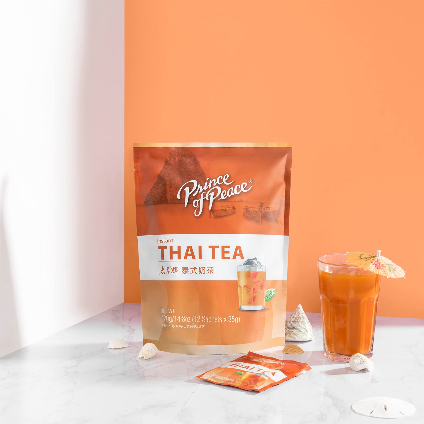 Prince of Peace 3 in 1 Instant Thai Tea Beverage, 24 Sachets Value Size Instant Hot or Cold Beverage Easy to Brew Made with Authentic Thai Tea Recipe, Rich and Creamy Taste Just Add Water