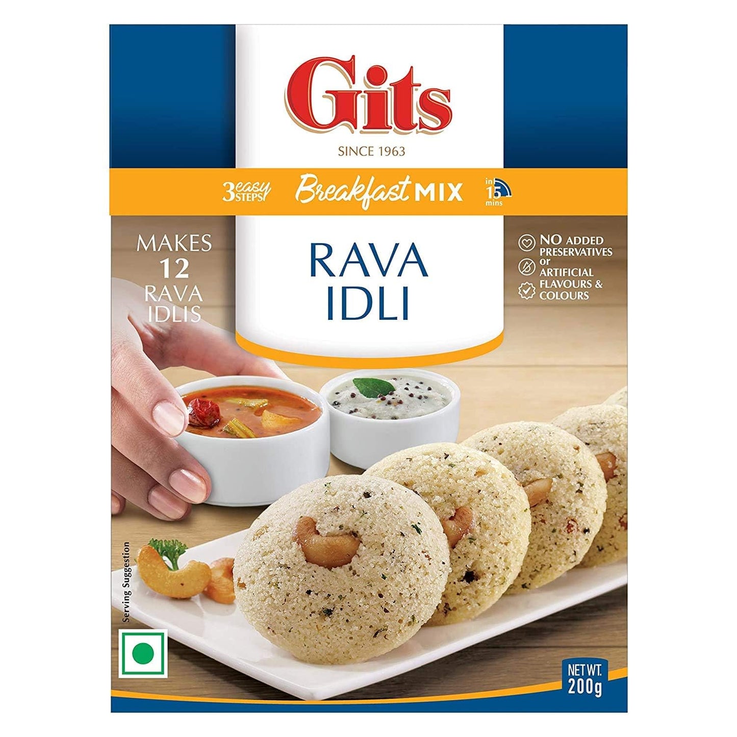Gits Instant Mix Box - 600gm (Pack of 3 x 200gm ) | Ready to Cook Indian Breakfast/Lunch/Dinner/Snack Meal | No Artificial Colors, Flavors, Preservatives, 100% Vegetarian, Easy Recipe (Rava Idli)