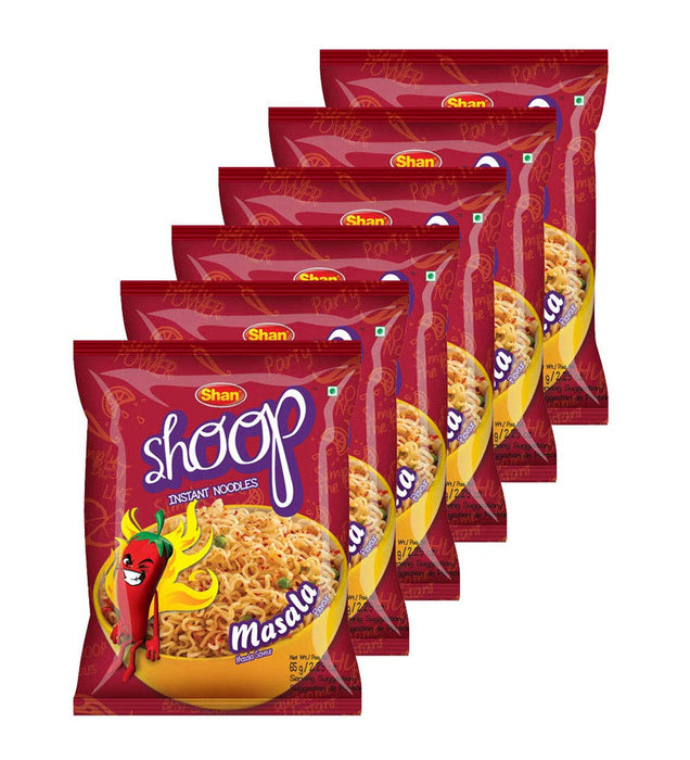 Shan Shoop Instant Noodles 2.29 oz (65g) - Masala Saveur Masala Flavour - Simply the Best - Suitable for Vegetarians - Airtight Pack in Polythene Bag (Pack of 6)