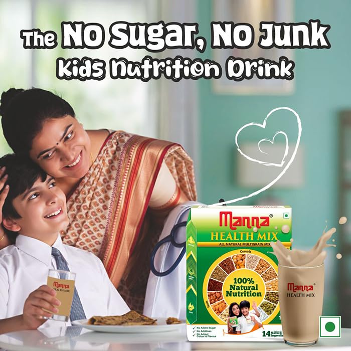 Manna Health Mix | 100% Natural Multigrain Nutrition Drink for Kids | Multi Millet Health Drink Mix Powder 1kg | 14 Natural Ingredients | Millets, Nuts, Cereals & Pulses | Sathu Maavu | Porridge Mix | Without Preservatives & Added Sugars 1Kg Pack 2.2 lb