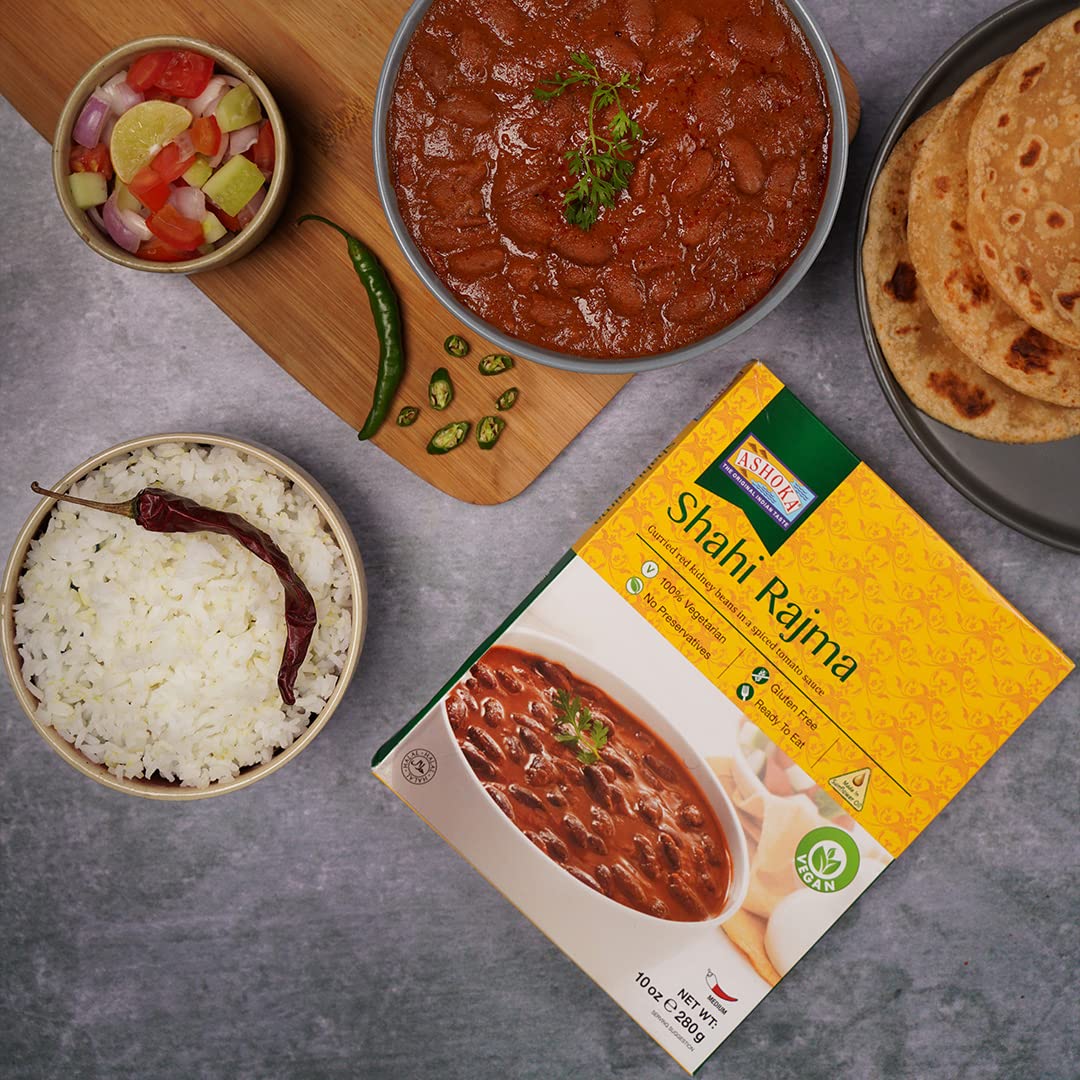 Ashoka Authentic Indian Meals 1932, Vegan Red Kidney Beans, All-Natural Microwaveable Entrees, Shahi Rajma, Travel Friendly Box, Gluten-Free & with No Preservatives, Pack of 1
