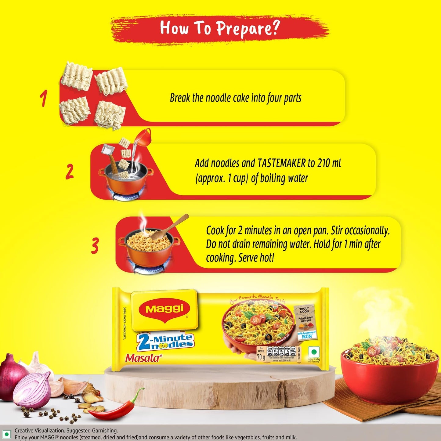 Maggi 2 Minutes Noodles Masala, 70 grams pack (2.46 oz)- 1 pack - Made in India