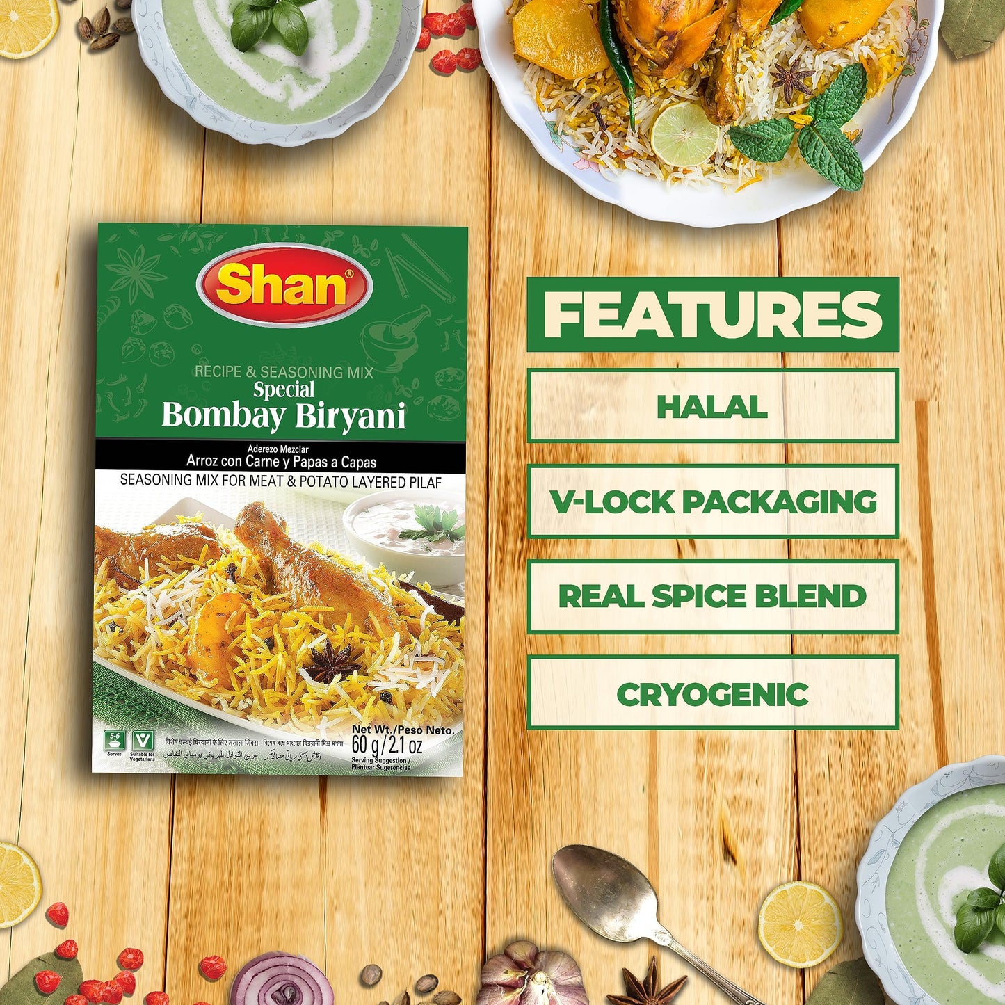 Shan - Bombay Biryani Seasoning Mix (60g) - Spice Packets for Spicy Meat Pilaf (Pack of 6)