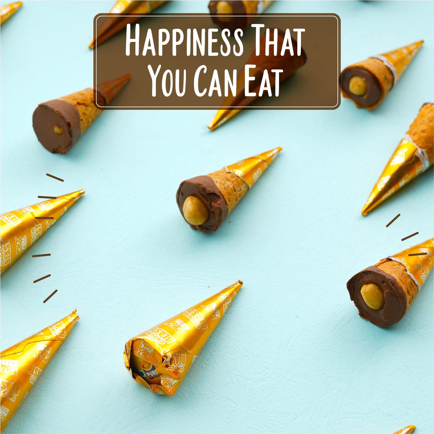 Pure Temptation Chocoblast Gold Hazelnut Chocolate Cone Bites- Chocolate Filled Waffle Cone Tips- Delicious Ice Cream Cone Ends Candy For Snacks & Dessert- Pack Of 1 (10 Individually Wrapped Pieces)