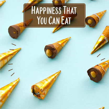 Pure Temptation Chocoblast Gold Hazelnut Chocolate Cone Bites- Chocolate Filled Waffle Cone Tips- Delicious Ice Cream Cone Ends Candy For Snacks & Dessert- Pack Of 1 (10 Individually Wrapped Pieces)