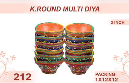 K. Round Multi Diya 12pc 3inch #212 - Diwali Clay Diya