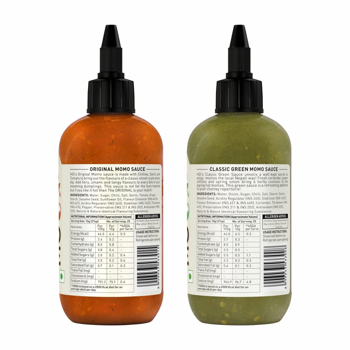 HOI MOMO SAUCE Combo Pack | Original Hot & Classic Green | 250 gm Each - Veg | Dipping & Serving Sauce