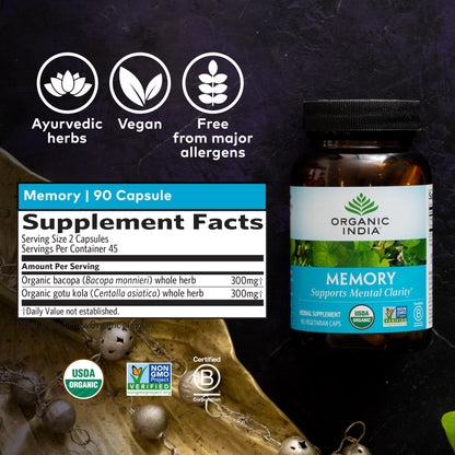 Organic India Memory Supplement, Mental Clarity - 1 Each - 90 VCAP