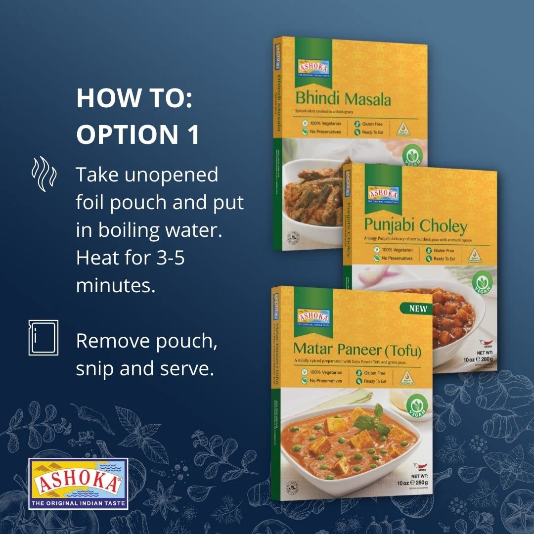 Ashoka Traditional Meals 1932, Vegan Mashed Vegetable Instant Curry, All-Natural, Ready to Eat Microwavable Meals, Bombay Pav Bhaji, Great for Backpacking & Hiking, with No Preservatives, Pack of 1