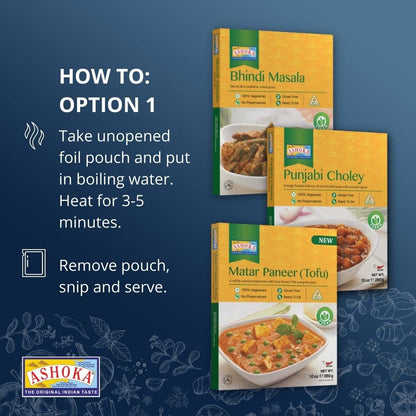 Ashoka Traditional Meals 1932, Vegan Mashed Vegetable Instant Curry, All-Natural, Ready to Eat Microwavable Meals, Bombay Pav Bhaji, Great for Backpacking & Hiking, with No Preservatives, Pack of 1