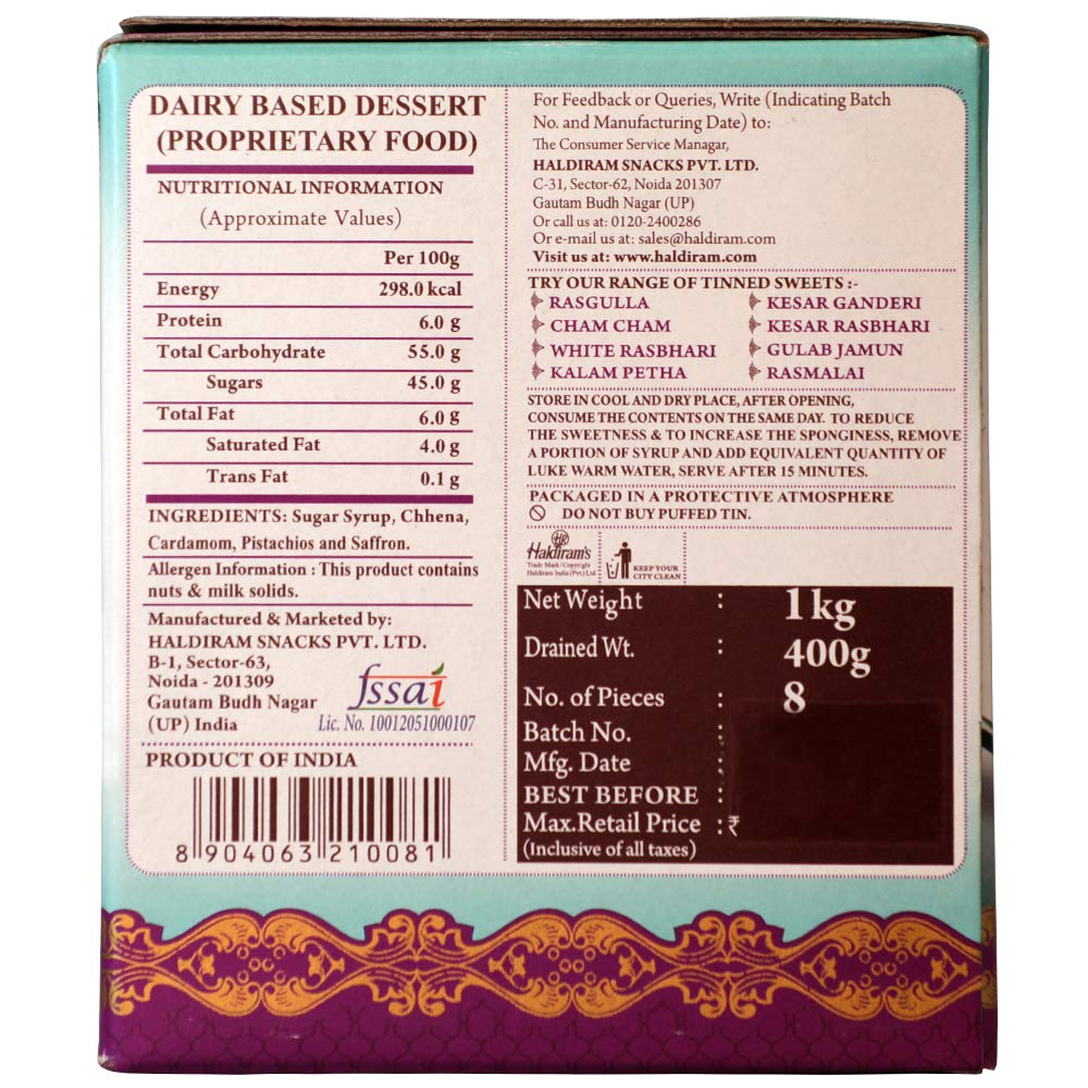 Haldiram Raj Bhog 1 Kg X 2 Pcs TIN Pack (Delhi)