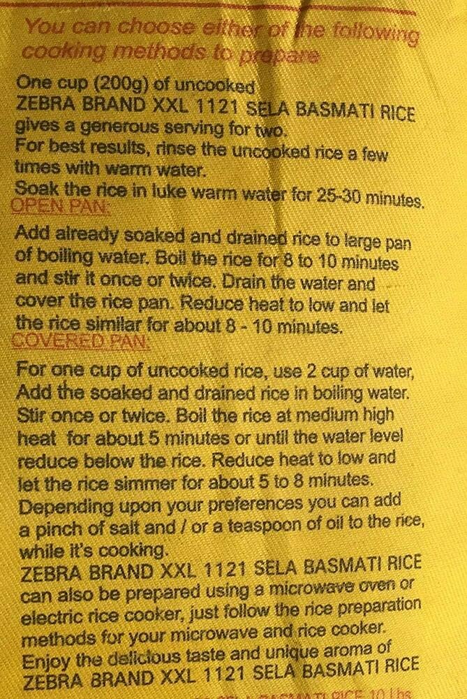 Zebra Brand Xxl Basmati Sella (parboiled ) Rice 10 lbs - Basmati Rice