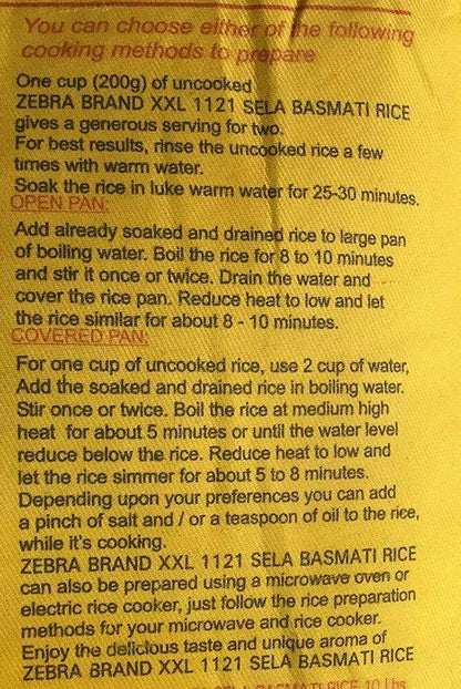 Zebra Brand Xxl Basmati Sella (parboiled ) Rice 10 lbs - Basmati Rice