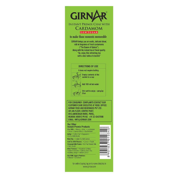 Girnar Instant Chai/Tea Premix With Cardamom Unsweetened, 10 Sachet Pack