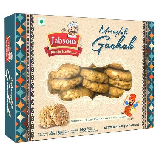 Jabsons - Brittles of Roasted Peanuts in Jaggery (Moongfali Gachak) Net Weight: 400g (14.10oz)