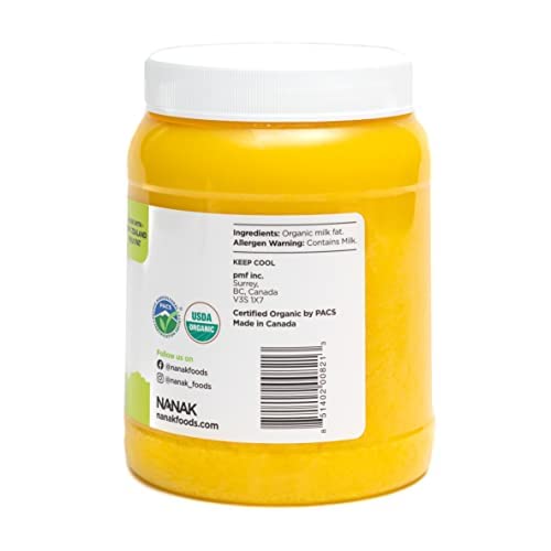 Nanak Organic Grass-Fed Ghee Clarified Butter - Premium Quality Keto & Paleo Friendly, Non-GMO, Pasture Raised - Lactose, Casein, & Gluten-Free Great Alternative for Butter (56 oz)