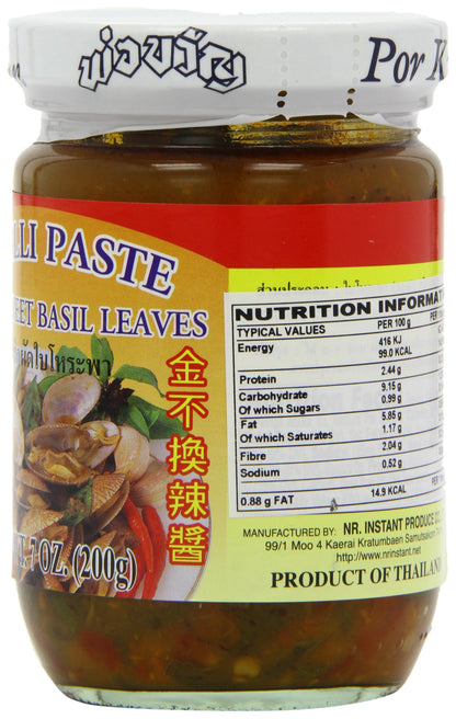 Por Kwan - Chilli Paste with Sweet Basil Leaves (Net Wt 7 Oz)