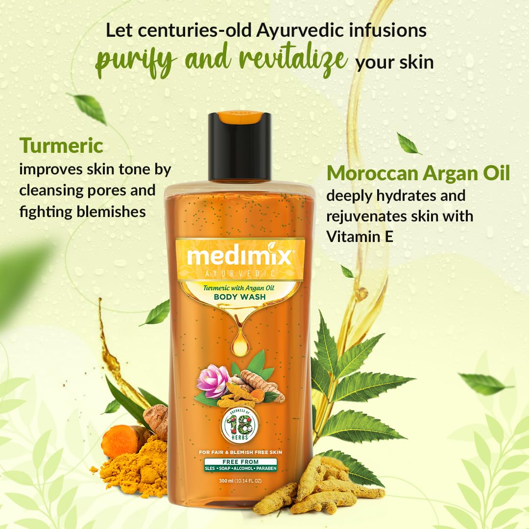 Medimix Ayurvedic Turmeric & Argan Oil Body Wash For Blemish Free Skin (300 ml / 10.14 fl oz)