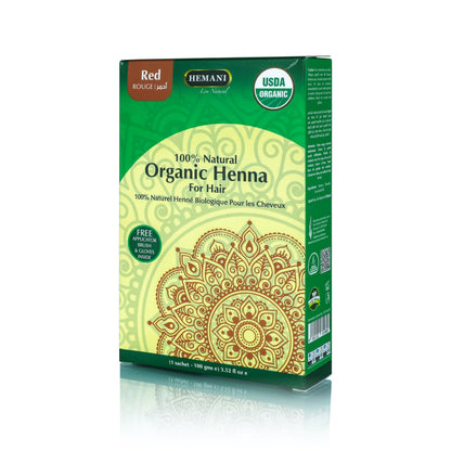 HEMANI Organic Hair Henna 3.5 OZ (100g) 100% Natural - Applicator Brush + Gloves Included (Red)