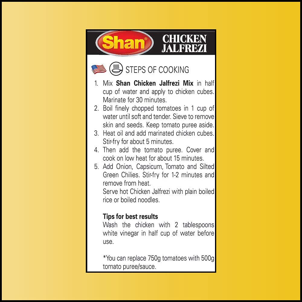 Shan Chicken Jalfrezi Recipe and Seasoning Mix 1.76 oz (50g) - Spice Powder for Stir Fried Chicken and Vegetables in Tomato Sauce - Suitable for Vegetarians - Airtight Bag in a Box (Pack of 3)