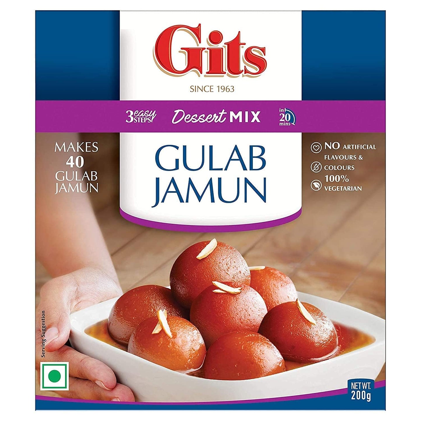 Gits Instant Mix Box - 600gm (Pack of 3 x 200gm) | Ready to Cook Indian Breakfast/Lunch/Dinner/Snack Meal | No Artificial Colors, Flavors, Preservatives, 100% Vegetarian, Easy Recipe (Gulab Jamun)