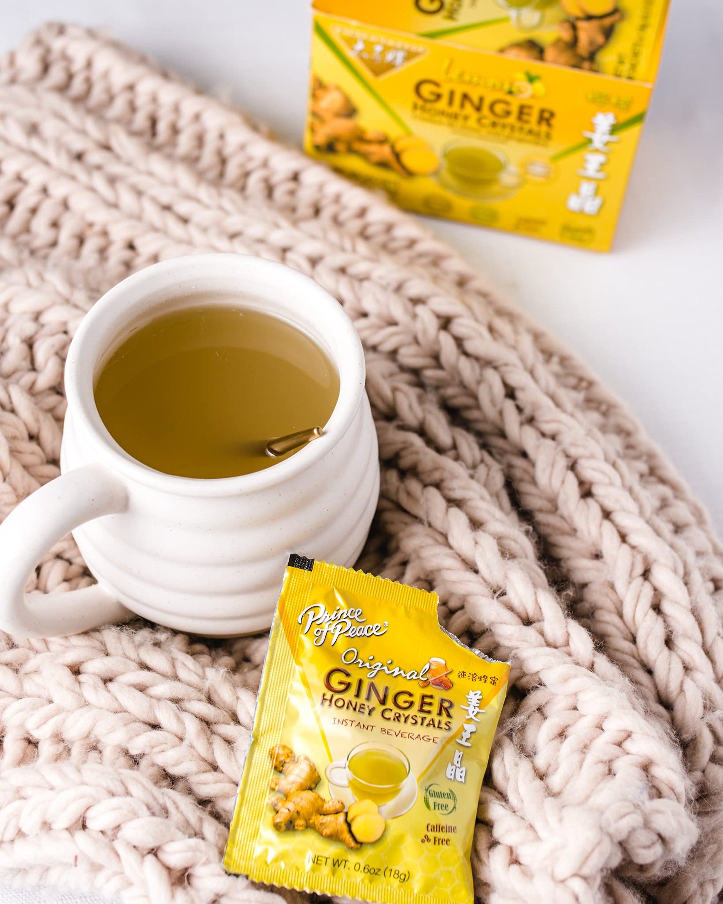 Prince of Peace Instant Lemon Ginger Honey Crystals, 30 Sachets Instant Hot or Cold Beverage Easy to Brew Ginger and Honey Crystals