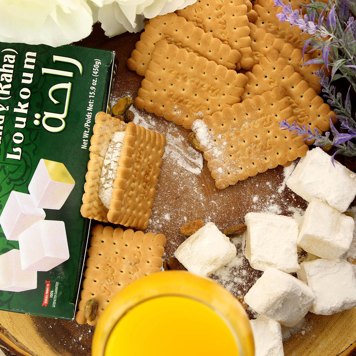 Baraka Turkish Delight Raha Candy Bites | Plain Original Handmade Lebanese Candy Squares Coated with Powdered Sugar Icing | Gluten-Free, Glucose-Free, Dairy-Free, Vegan, No Nuts (15.8 oz)