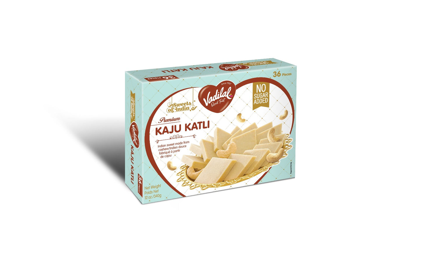 Vadilal NO Sugar Added Kaju Kalti 340gm Authentic Indian Sweet Made from Cashew