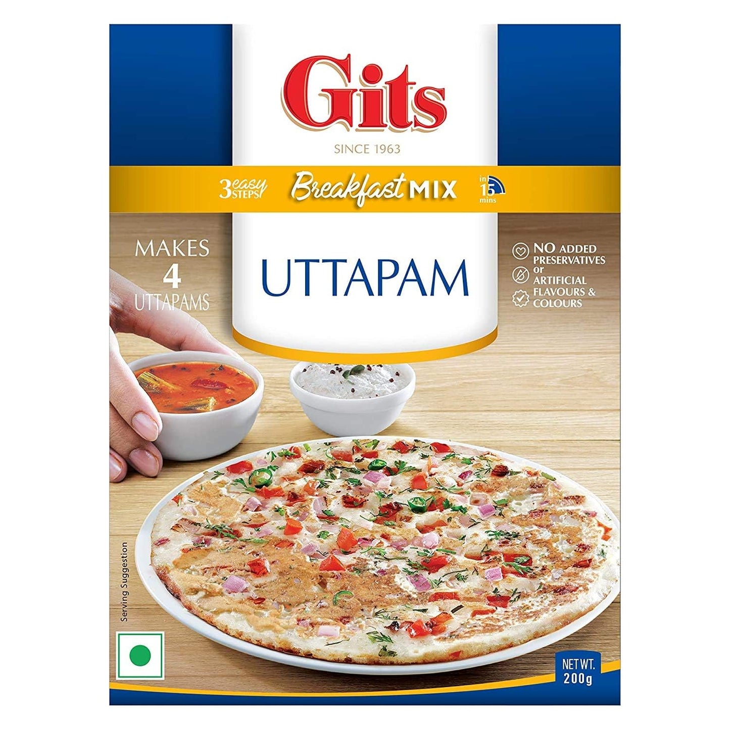 Gits Instant Mix Box - 600gm (Pack of 3 x 200gm) | Ready to Cook Indian Breakfast/Lunch/Dinner/Snack Meal | No Artificial Colors, Flavors, Preservatives, 100% Vegetarian, Easy Recipe (Uttapam)