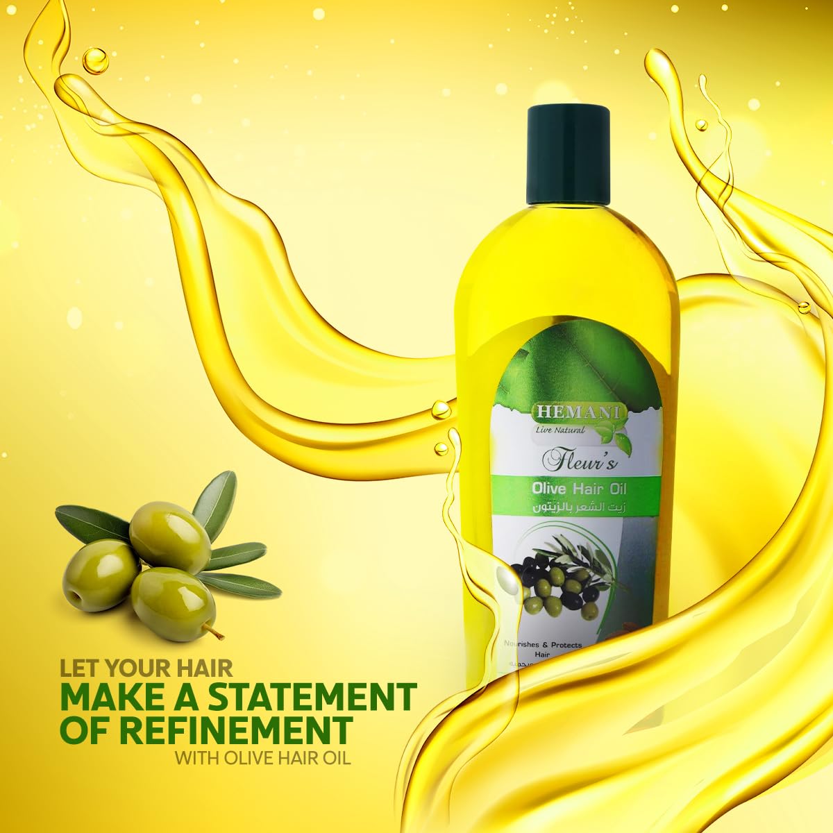 Hemani Hair Oil 200mL (6.76 FL OZ) Natural Solution for Strong and Shiny Hair (Olive with Almond)