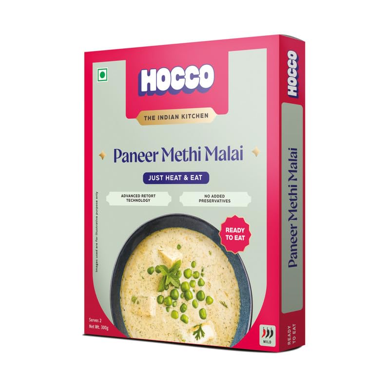 HOCCO Ready to Eat Paneer Sabji | Ready to Cook | No Added Perservatives | Serves 2 People -300 gm (Paneer Methi Malai)