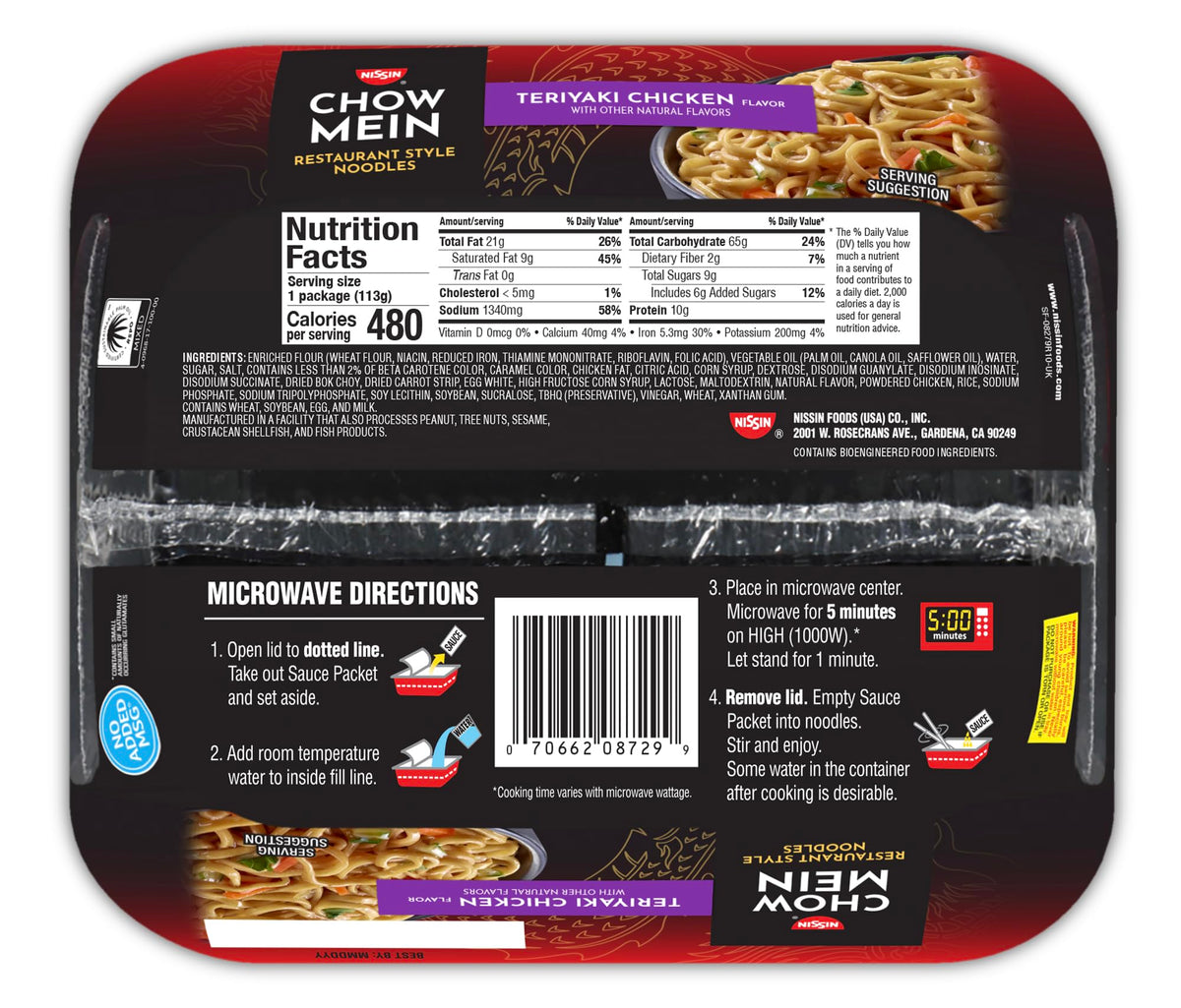 Nissin Chow Mein Teriyaki, Chicken, 4 Ounce (Pack of 8)