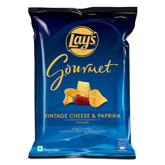 Lays Gourmet Kettle Chips, Premium Slow-Cooked Potato Chips, Chips - 2 Pack (Vintage Cheese and Paprika, 1.94oz)