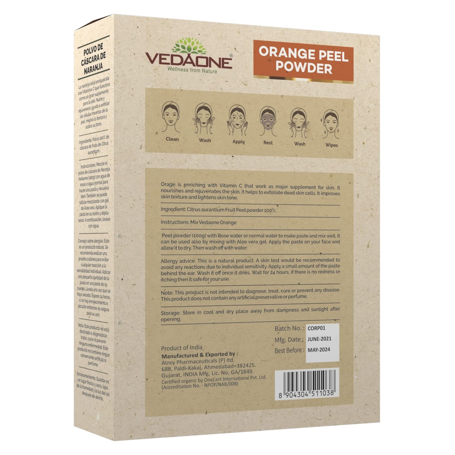 Vedaone Orange Peel Face Pack Powder 100gm