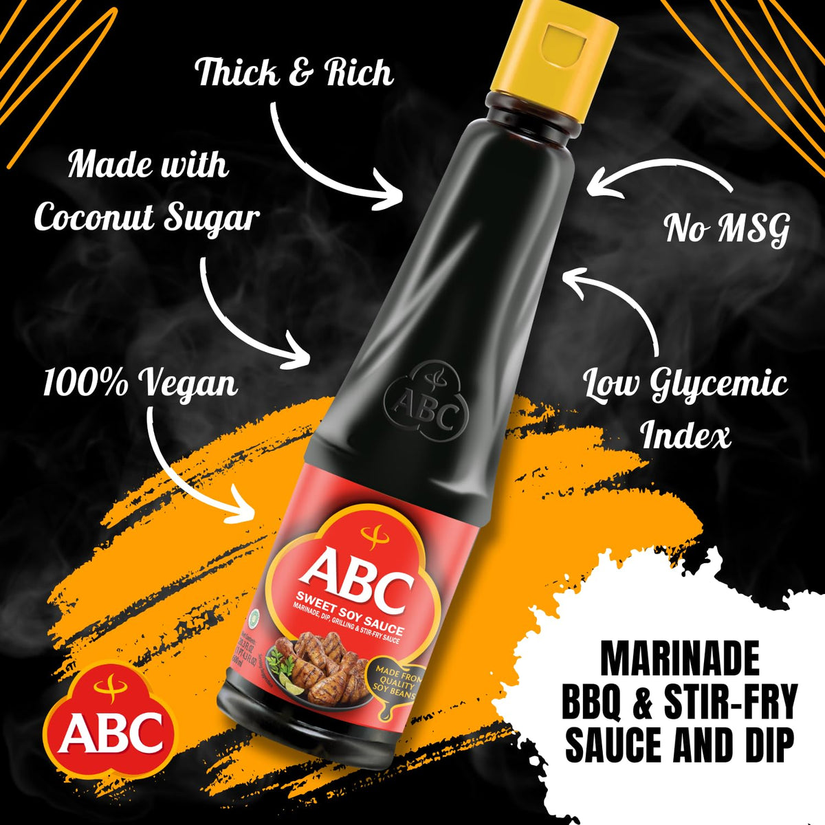 ABC Sweet Soy Sauce, Marinade Dip Stir BBQ, Plant-based Vegan Black Dark Soy, Kecap Manis, 20.3 Fl Oz (Pack of 2)