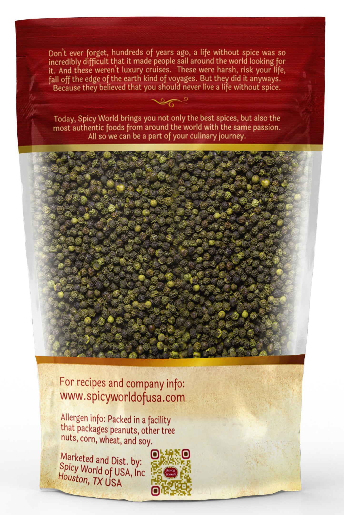 Spicy World Whole Green Peppercorns 4 Oz Bag - Steam Sterilized & All Natural