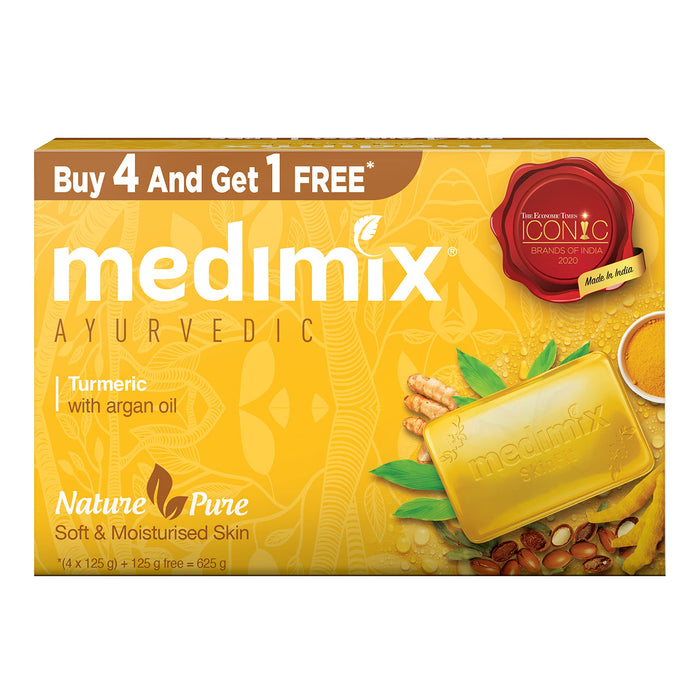 Medimix Ayurvedic Turmeric & Argan Oil Bathing Soap, 125Gm (4+1 Offer Pack)