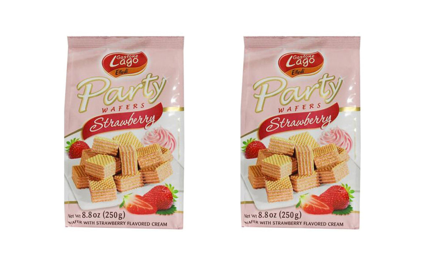 Gastone Lago Party Wafers Cookies With Strawberry Cream Filling 8.82 oz, 250g (Pack of 2) (Strawberry, 2-Pack)