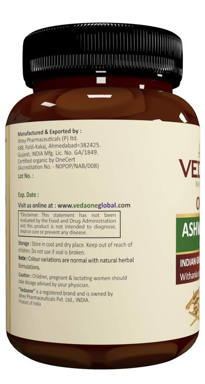 Vedaone Organic Ashwagandha Caplet - 750mg Each 60 Caplets (1 Month Supply)