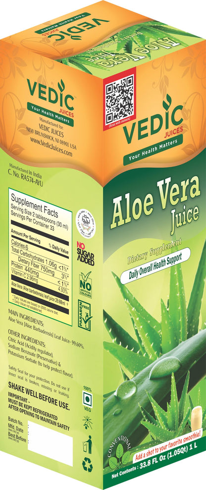 Vedic Aloe Vera Juice, Daily Overall Health Support 1L - Ayurveda & Vitamins