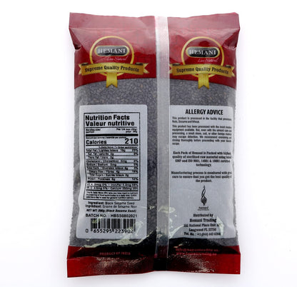 HEMANI Sesame Seeds Whole Black - Raw (Kala Till) - 200g (7.1 oz) - All Natural - Gluten Friendly - NON-GMO - Vegan - Indian Origin