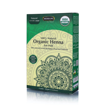 HEMANI Organic Hair Henna 3.5 OZ (100g) 100% Natural - Applicator Brush + Gloves Included (Natural)