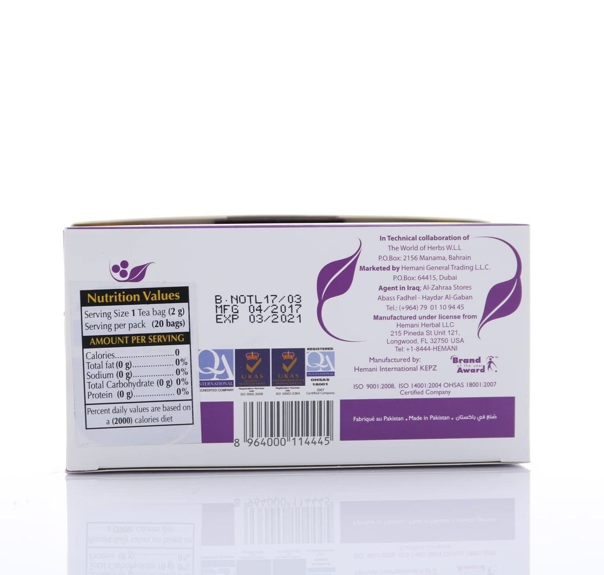 HEMANI Herbal Tea - Lavender - 20 Tea Bags in Box