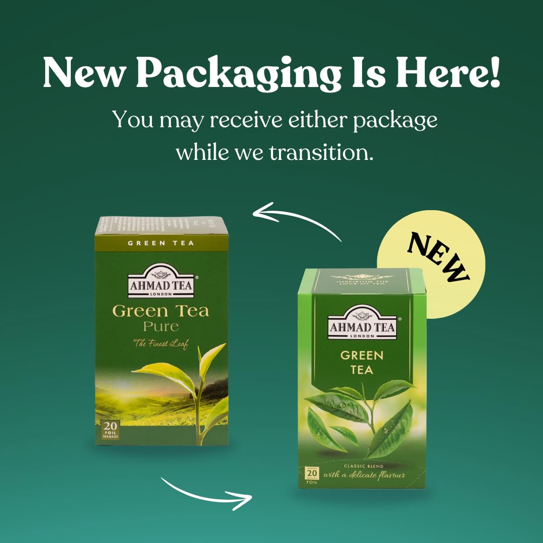 Ahmad Tea Green Tea Pure, 20-Count Boxes (Pack of 6)