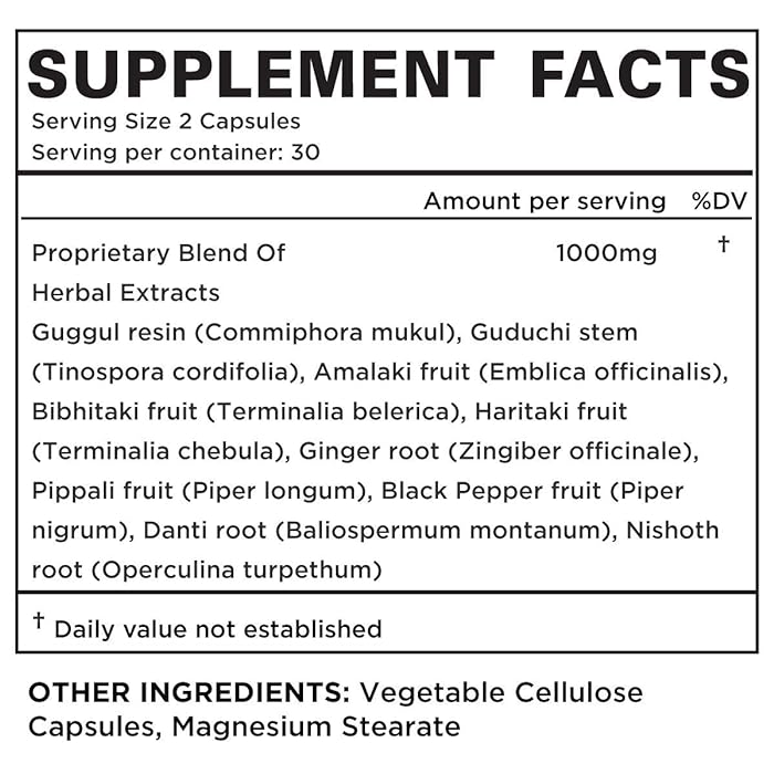 Kaishore Guggul Extract 1000 mg Per Serving Vegetarian Capsules 60 Ct | Promotes Mobility and Joint Health | Helps with uric Acid Metabolism and Elimination of toxins
