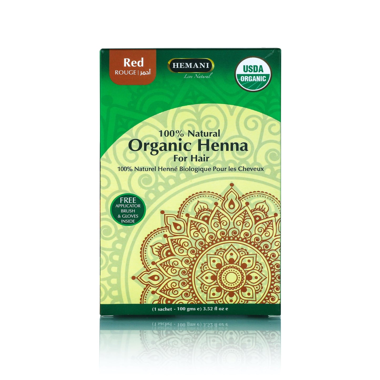 HEMANI Organic Hair Henna 3.5 OZ (100g) 100% Natural - Applicator Brush + Gloves Included (Red)