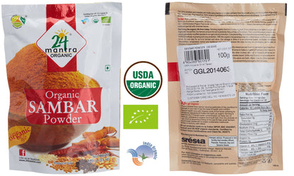 Organic Sambar Powder USDA Certified Organic EU Certified Organic Pesticides Free Adulteration Free Sodium Free - Pack of 4 X 3.5 Ounces (14 Ounces) - 24 Mantra Organic